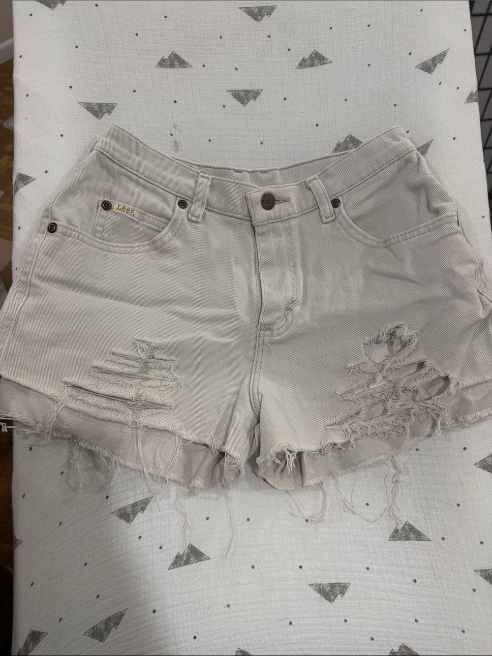 Lee Women's Light Beige Distressed Denim Shorts